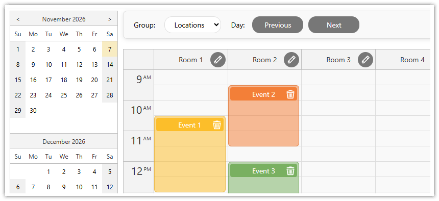 Open-Source JavaScript Resource Calendar with Vertical Timeline Open-Source JavaScript Resource Calendar with Vertical Timeline