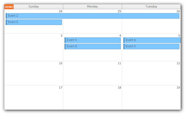 monthly event calendar javascript