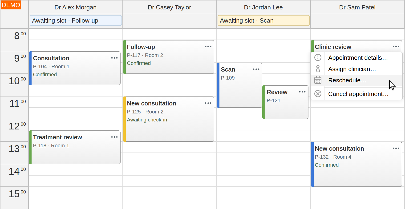 JavaScript Resource Calendar Appointment Actions