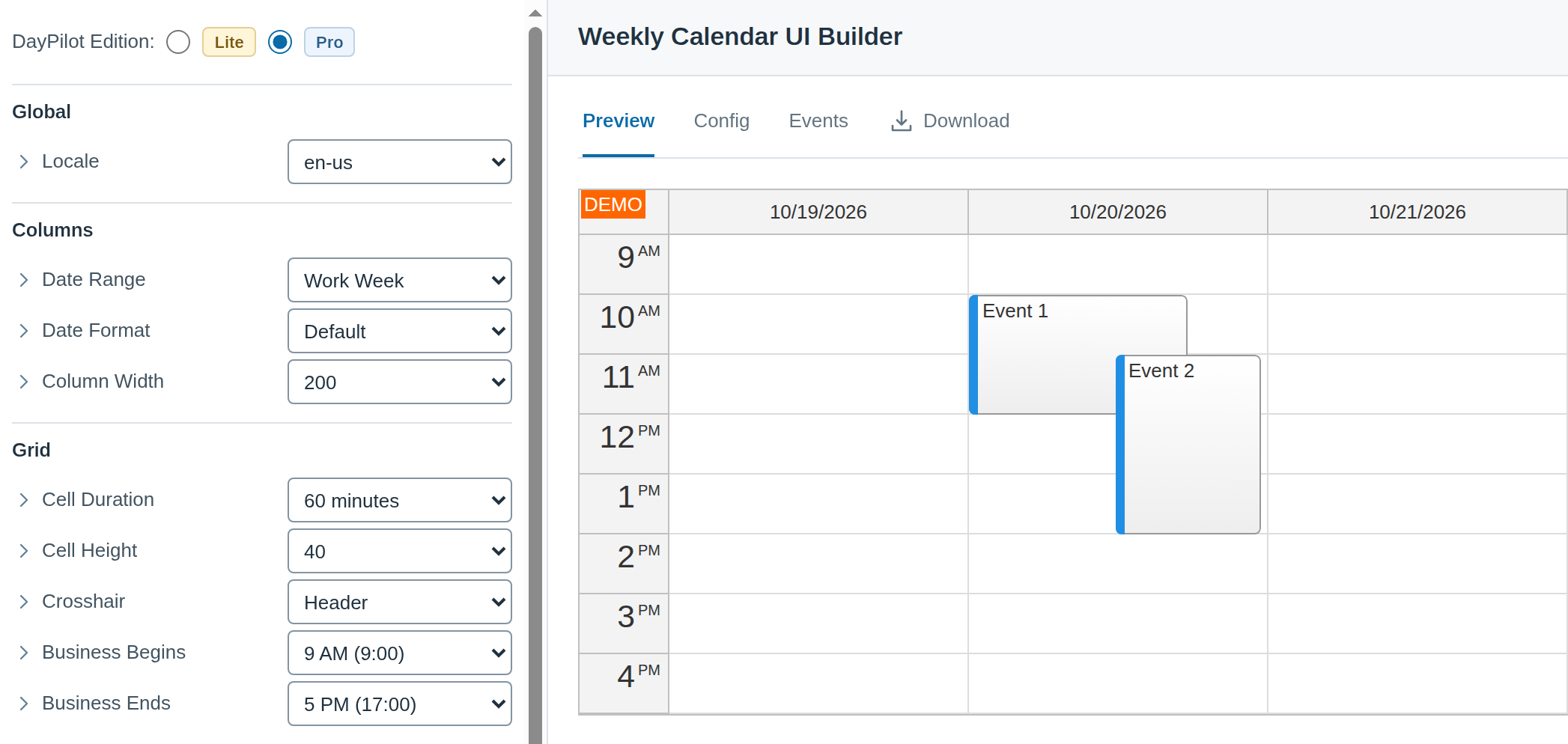 JavaScript Calendar UI Builder