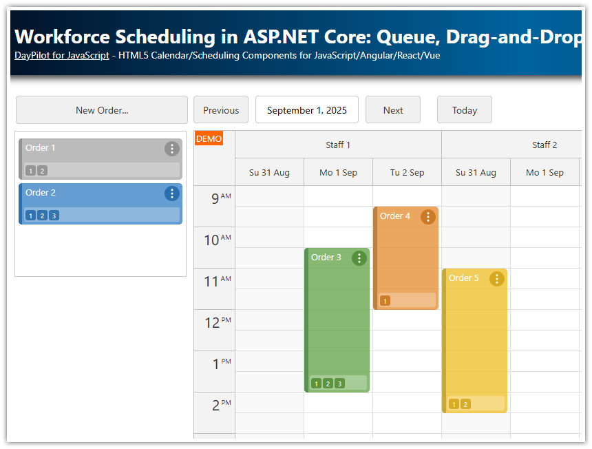 Workforce Scheduling in ASP.NET Core - Queue, Drag-and-Drop Resource Allocation, and Task Checklists