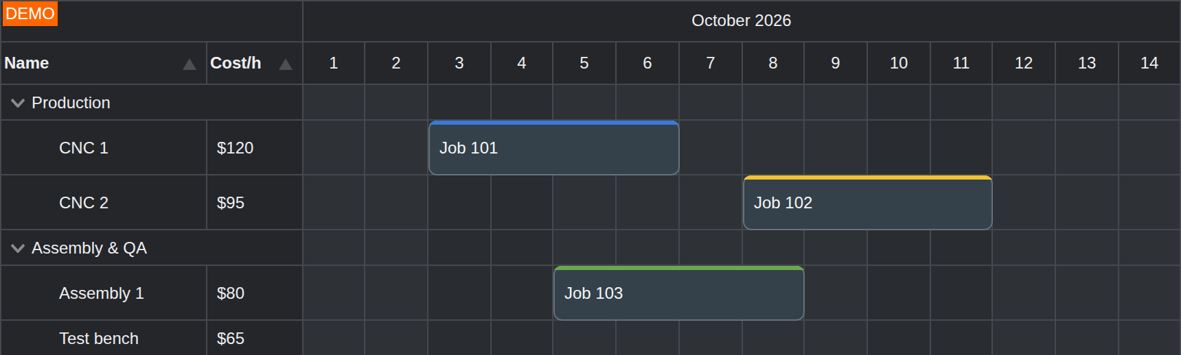 JavaScript Scheduler Dark Theme