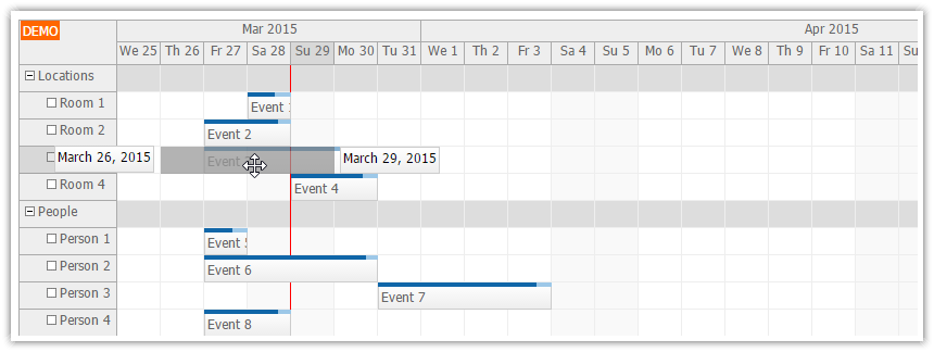 javascript scheduler moving indicator