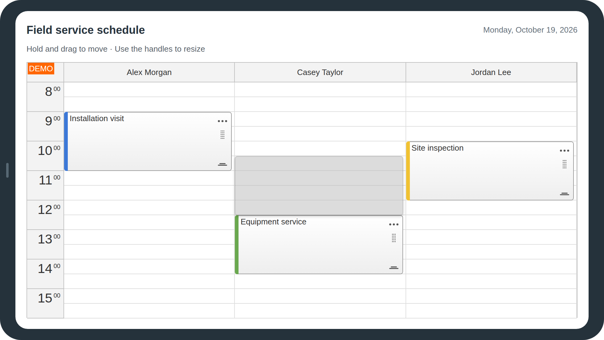 JavaScript Calendar on a Landscape Tablet