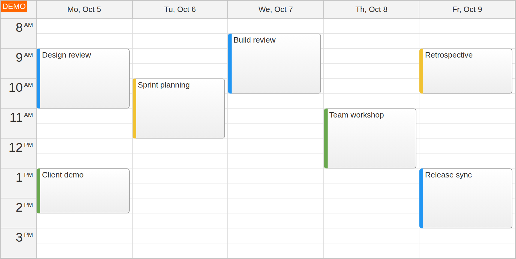 JavaScript Calendar with Five Weekdays and Scheduled Appointments JavaScript Calendar with Five Weekdays and Scheduled Appointments
