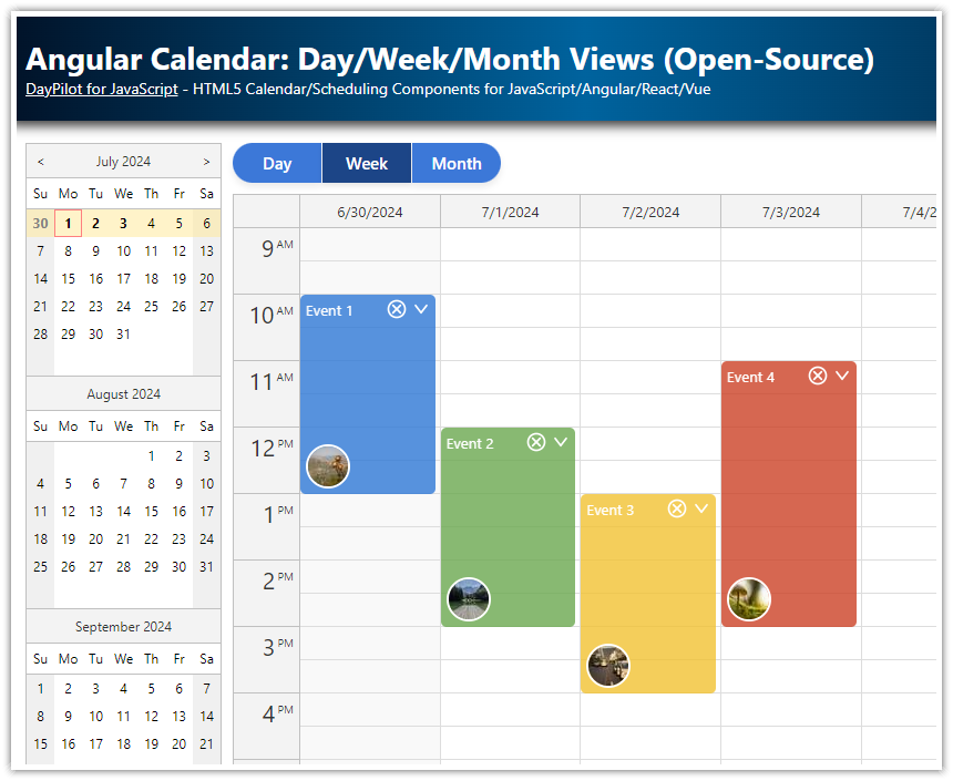 Angular 18 Calendar with Day, Week and Month Views (Open Source)