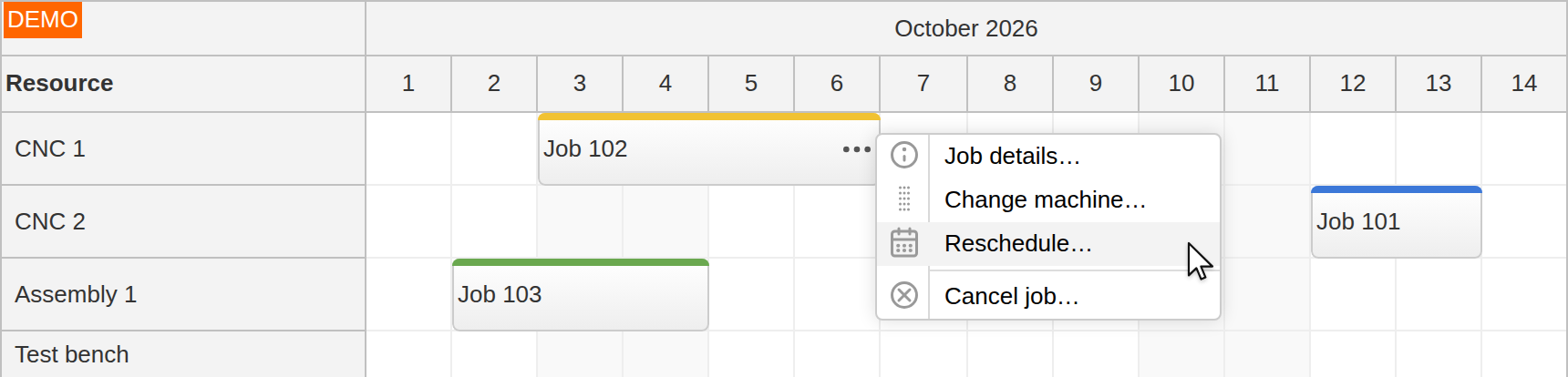 JavaScript Scheduler Event Context Menu with Job Actions JavaScript Scheduler Event Context Menu with Job Actions
