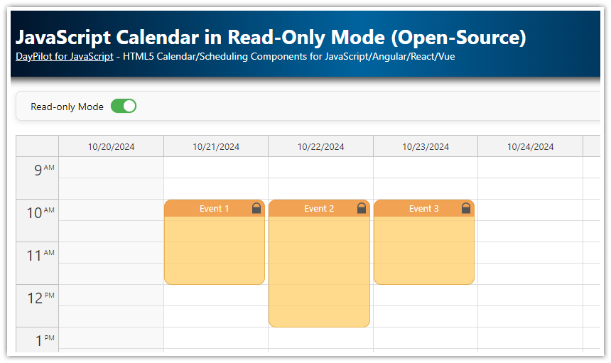 JavaScript Calendar in Read Only Mode (Open Source)