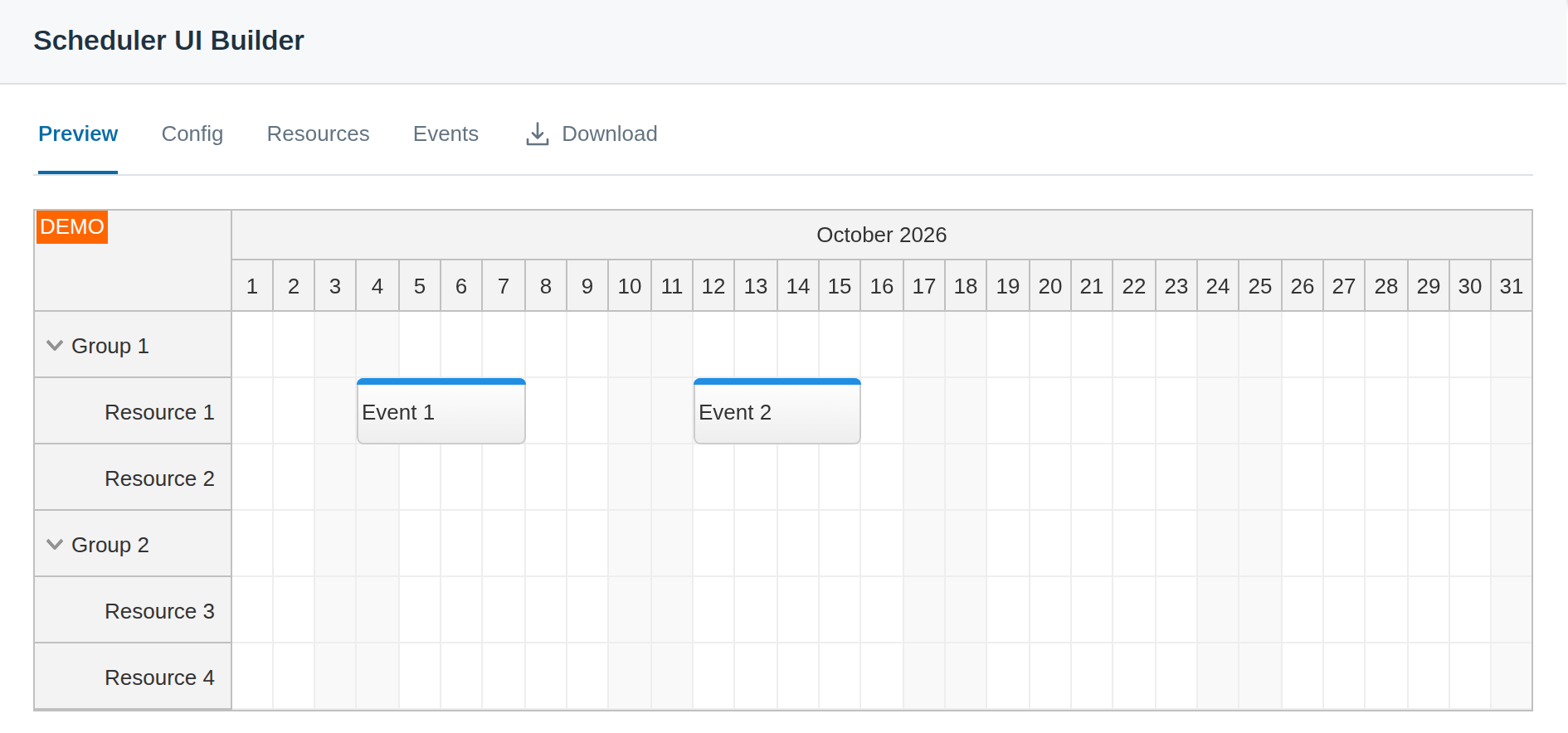 JavaScript Scheduler UI Builder Configuration and Preview