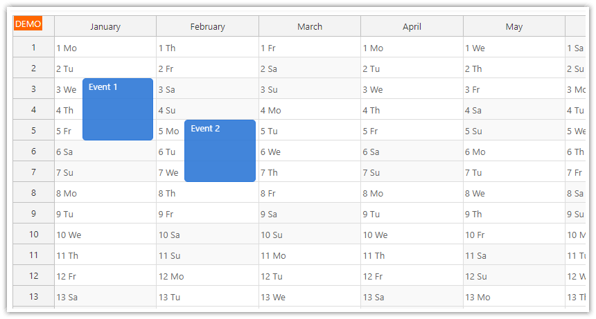 JavaScript Yearly Calendar