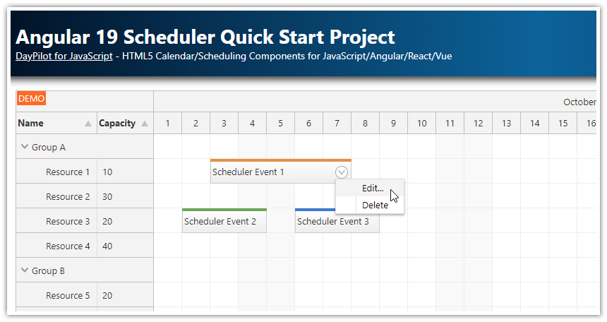 Angular 19 Scheduler Quick Start Project