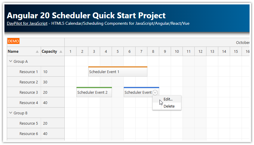 Angular 20 Scheduler Quick Start Project