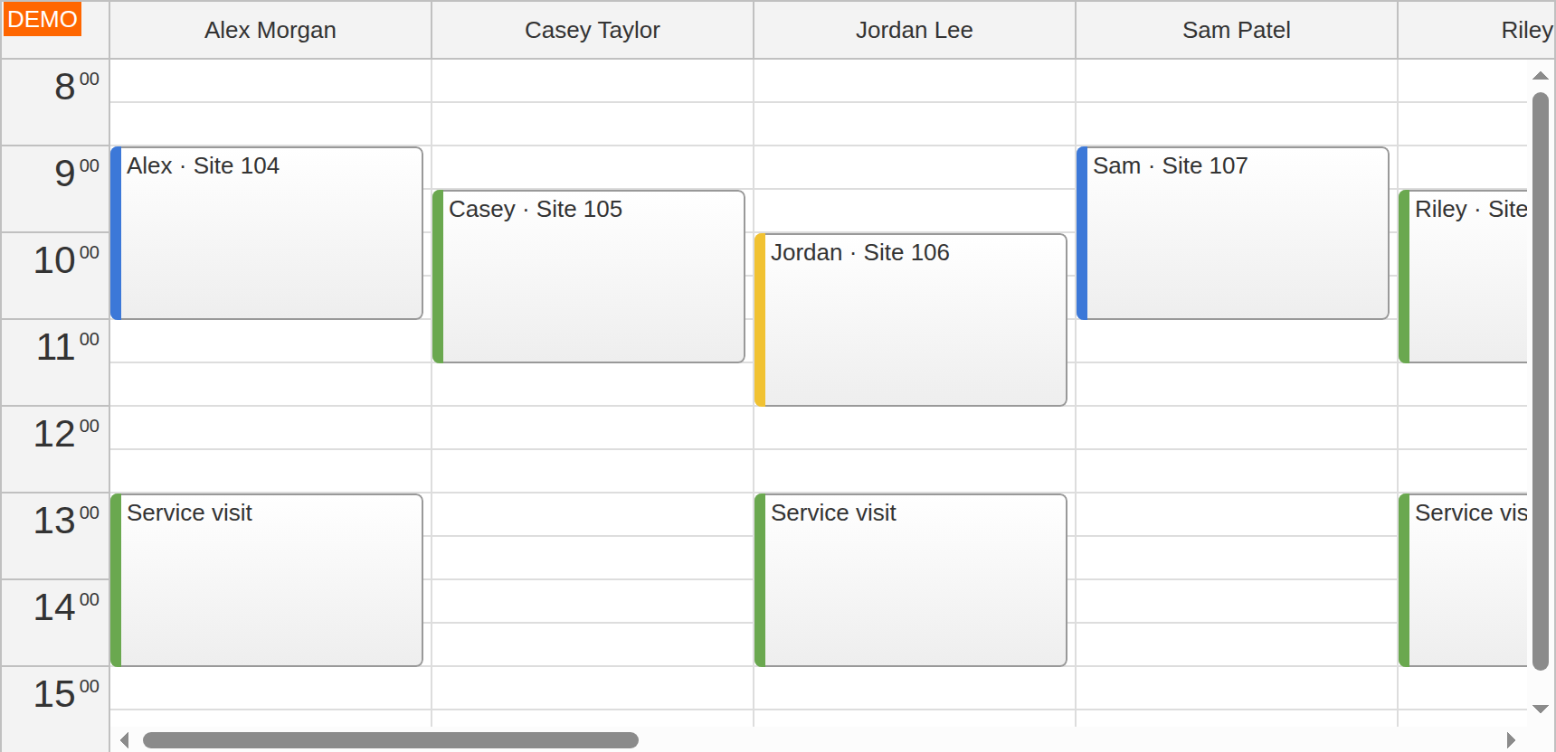 JavaScript Calendar Fixed Width Resource Columns