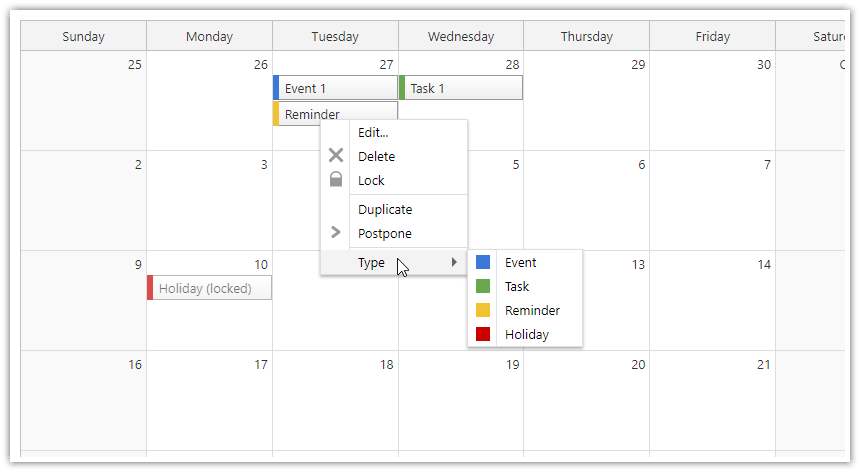 javascript calendar scheduler open source context menu