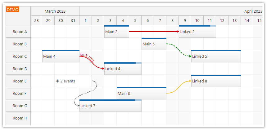 JavaScript Scheduler Dependency Links with Custom Text