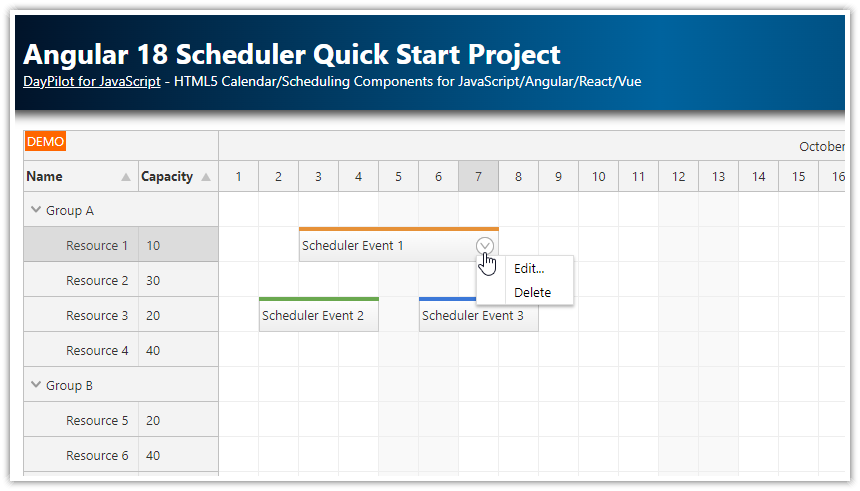 Angular 18 Scheduler Quick Start Project