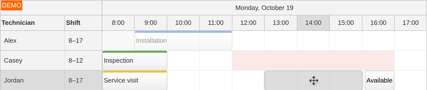 JavaScript Scheduler Moving an Event to an Available Resource JavaScript Scheduler Moving an Event to an Available Resource