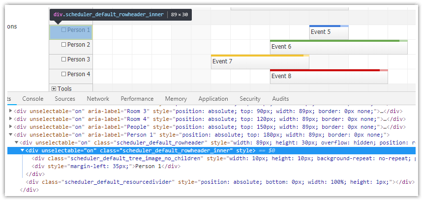 javascript scheduler row header layout old